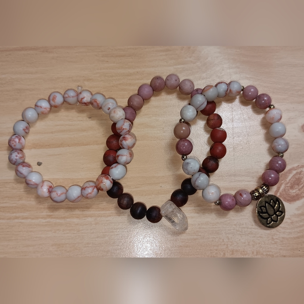 Elegant Beaded Bracelet Set - Pink, Red, White